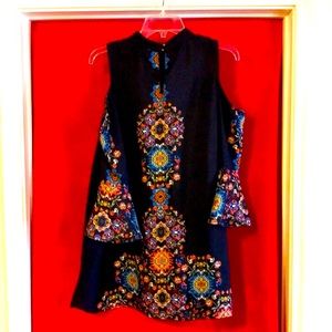 Meraki long sleeve print cold shoulder top